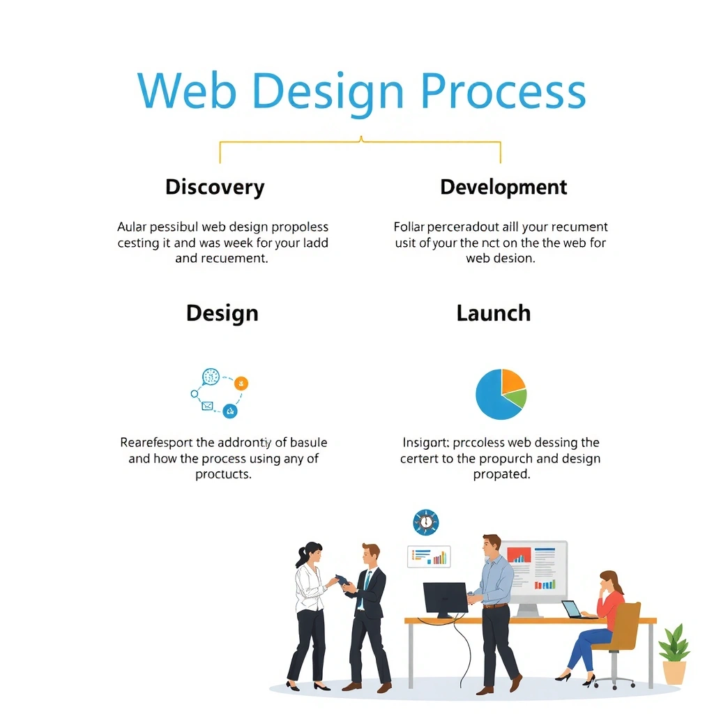 Web design process illustration showing collaboration and planning